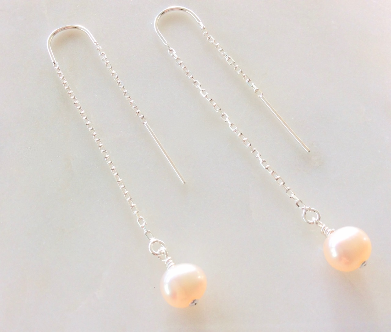 pearl threader earrings in silver