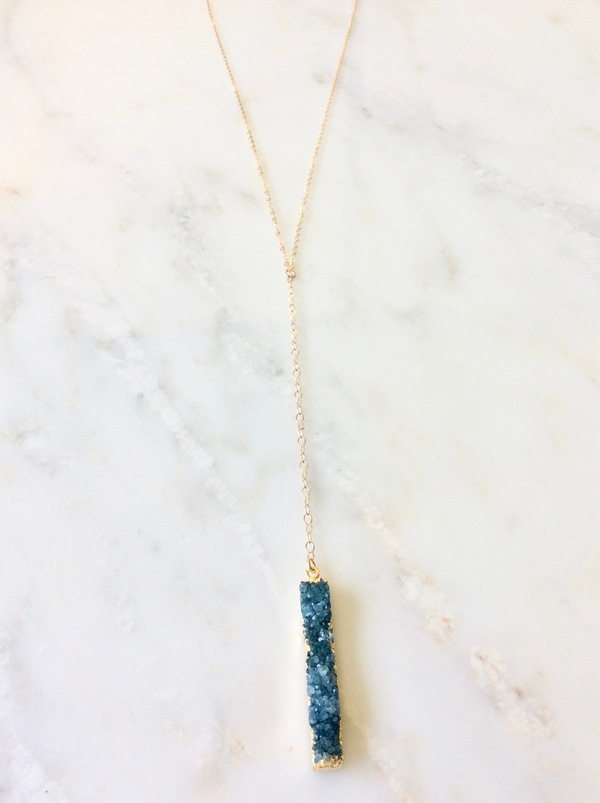 BLUE DRUZY NECKLACE WITH GOLD LARIAT