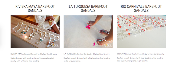 Barefoot sandals by Chelsea Bond Jewelry for Beach Weddings.