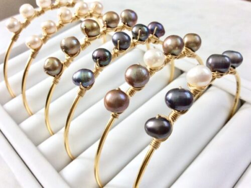 Clio Pearl Bangle Bracelets, Women Designer Bracelets at Chelsea Bond Jewelry