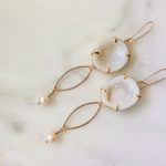 WHITE DRUZY GEODE EARRINGS WITH GOLD AND PEARLS