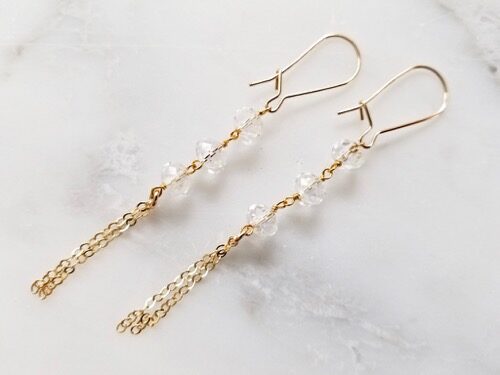gold and quartz dangling earrings