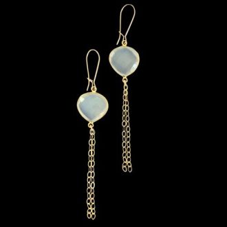 Bora Bora Chalcedony and Gold Earrings