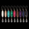 Nine color options for Caribbean Cove earrings featuring oval sugar druzy stones in white, peach, turquoise, green, hot pink, bronze, purple, royal blue, and black, each with a wire-wrapped clear crystal teardrop pendant.