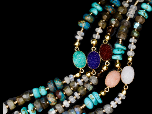 multicolor druzy and bead bracelet