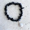 black bracelet with pearl charm black tourmaline bracelet with pearl