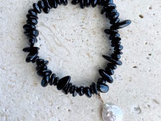black tourmaline bracelet with pearl