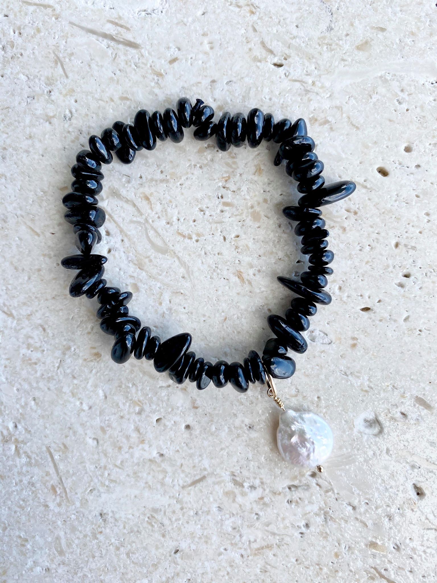 black tourmaline bracelet with pearl