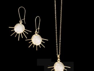 white and gold necklace and earrings