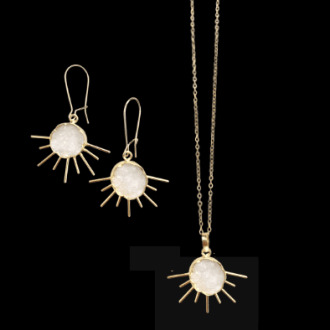 white and gold necklace and earrings