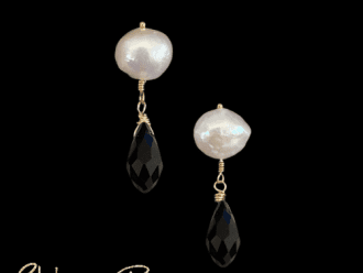 black crystal and pearl earrings