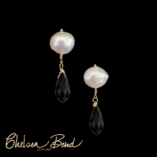 black crystal and pearl earrings