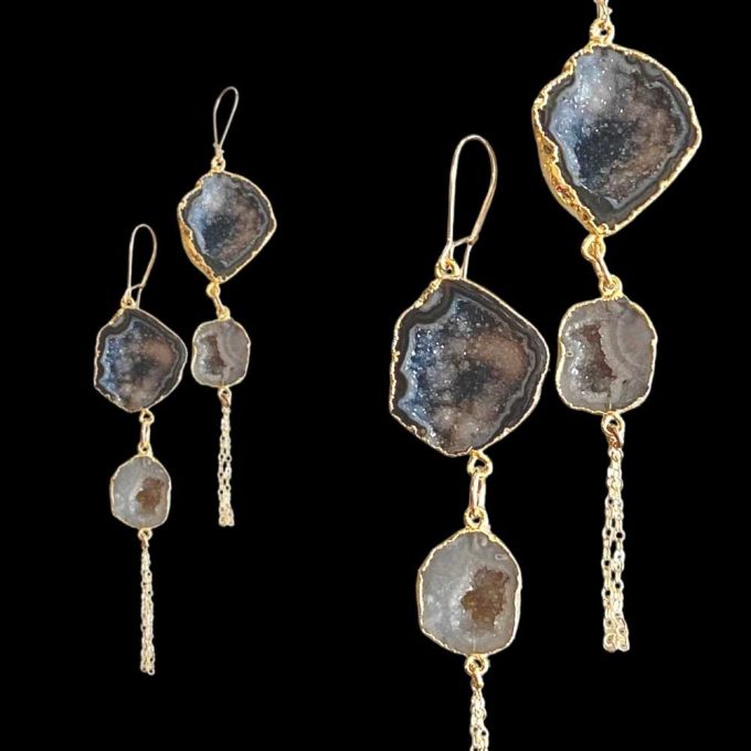 brown and gray druzy earrings