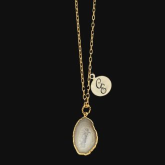 Charm necklace with druzy geode.