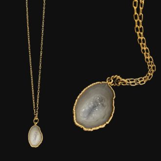 One of a kind geode druzy stone on a gold chain.