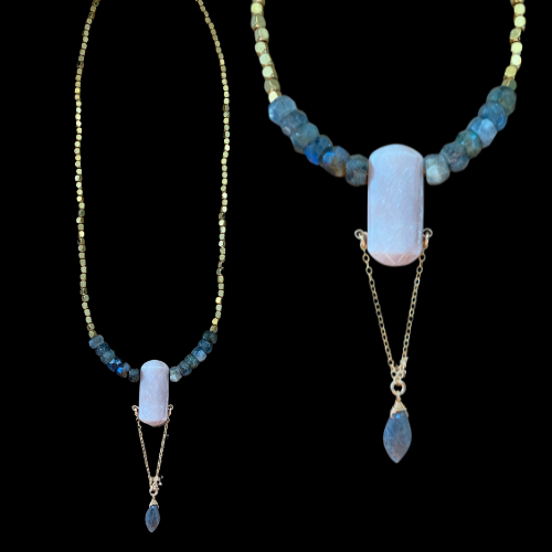 gemstone necklace with moonstone and labradorite