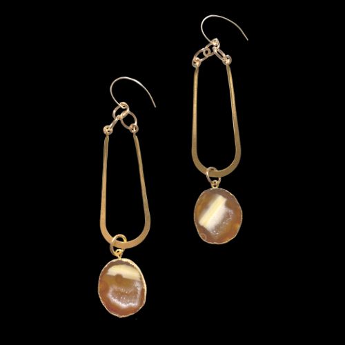 Druzy and brass dangle earrings