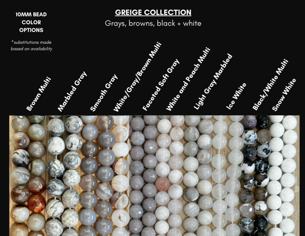 Gray, black and white bead colors
