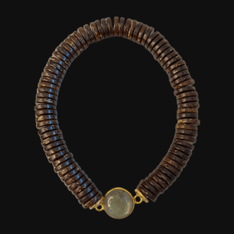 wooden beaded bracelet with labradorite.