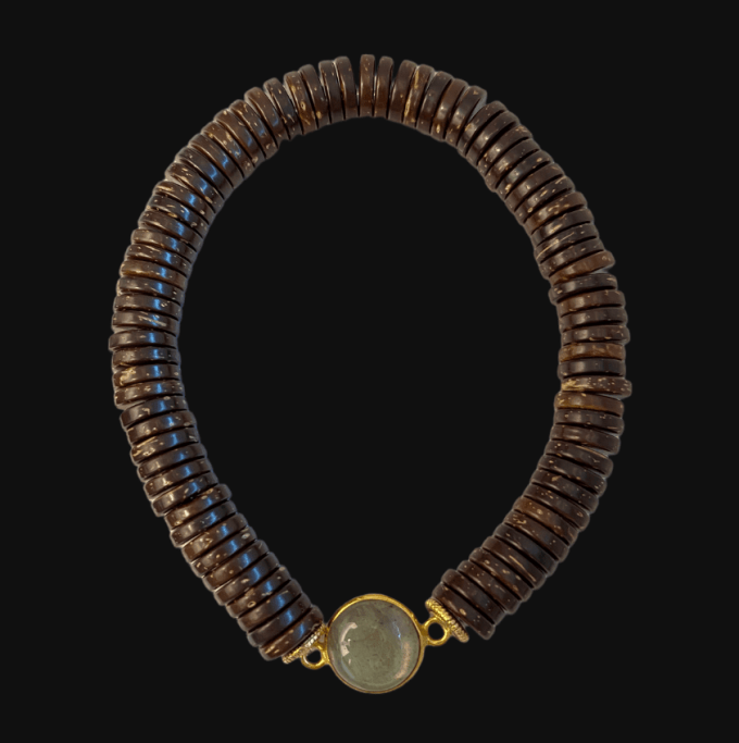 wooden beaded bracelet with labradorite.