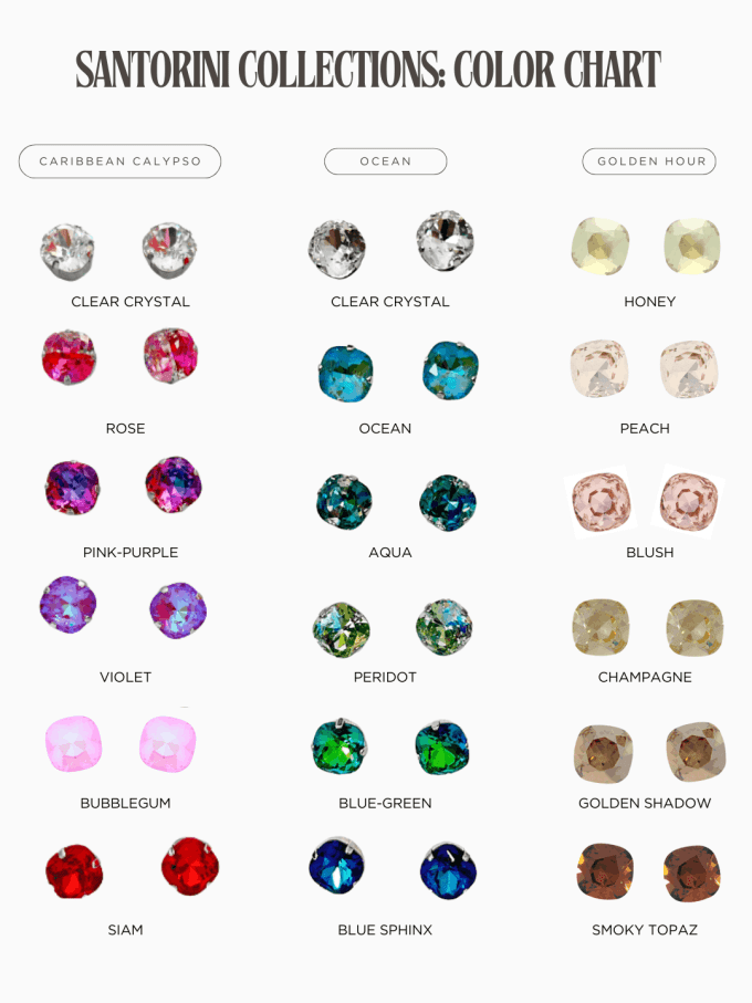 santorini earrings color chart Crystal Color Chart - Chelsea Bond Jewelry