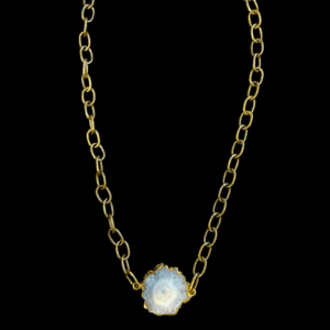 Solar quartz necklace with short chain.