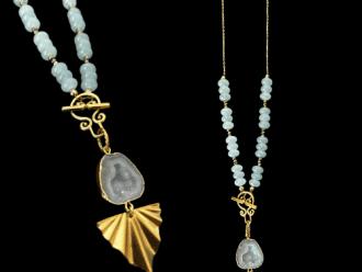 beaded necklace with toggle clasp front closure