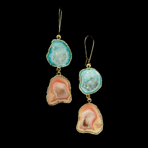 Double druzy geode earrings with two different colors.