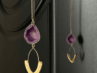 druzy and gold drop necklace