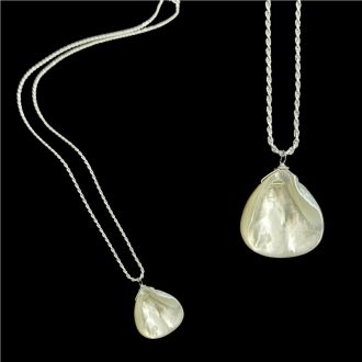 Sterling silver necklace with shell pendant.