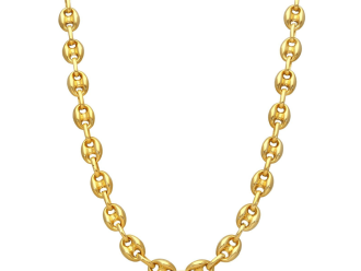 Gold waterproof chain with puffy mariner links, combining style and durability.