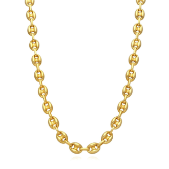 Gold waterproof chain with puffy mariner links, combining style and durability.