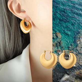Waterproof puffy pointed hoop earrings, stylish and durable design.