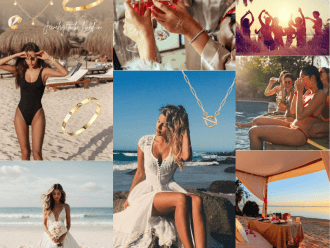 Women wearing waterproof jewelry on the beach.