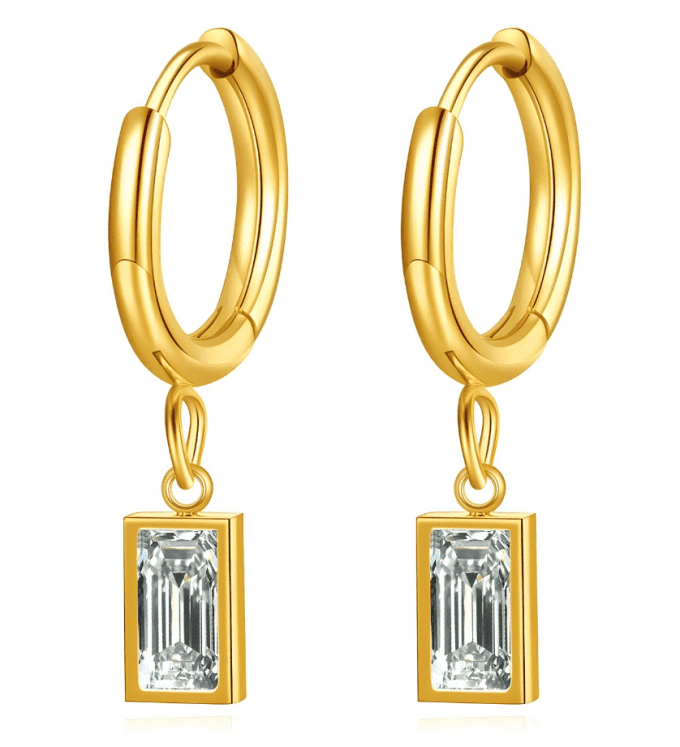 waterproof gold and crystal drop earrings
