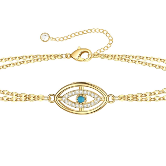 Waterproo evil eye bracelet with double chains.