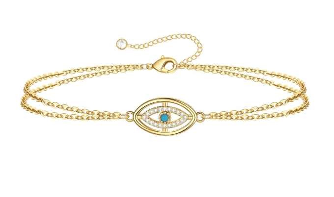 Waterproo evil eye bracelet with double chains.