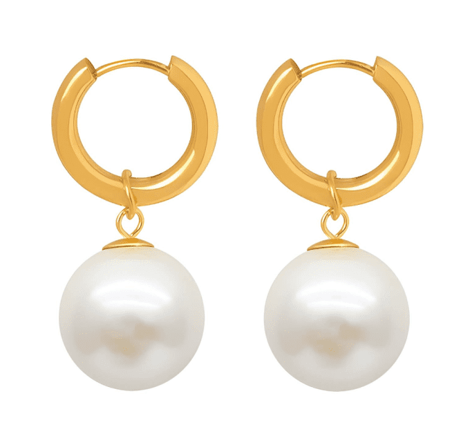 Gold and pearl waterproof earrings