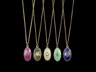 Colorful Gemstone Pendant Necklace – 14K Gold-Filled Chain, Faceted Oval Design