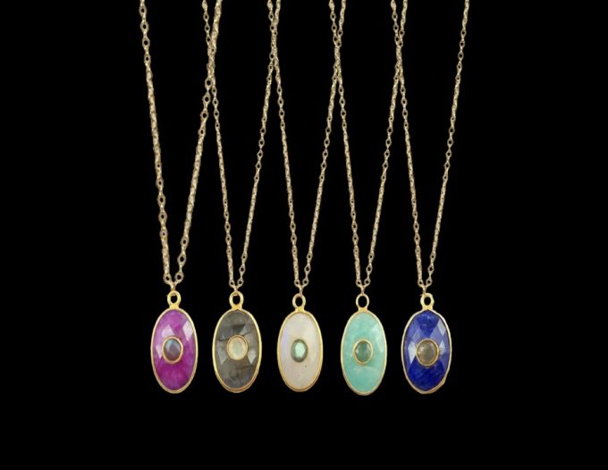 Colorful Gemstone Pendant Necklace – 14K Gold-Filled Chain, Faceted Oval Design Colorful Gemstone Pendant Necklace – 14K Gold-Filled Chain, Faceted Oval Design