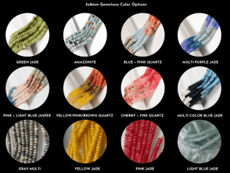 Gemstone bead color options for Chelsea Bond Jewelry necklaces.