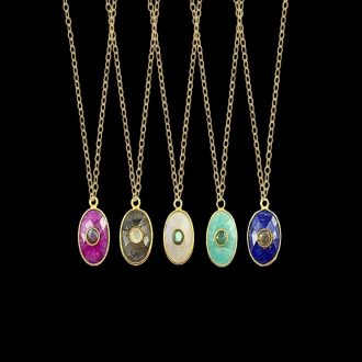 Colorful Gemstone Pendant Necklace – 14K Gold-Filled Chain, Faceted Oval Design
