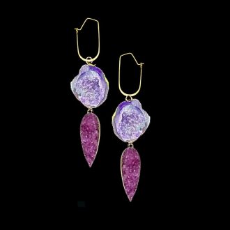 Handcrafted druzy agate earrings featuring natural colorful gemstones in unique one-of-a-kind patterns