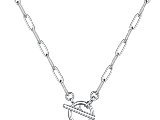 Silver waterproof necklace with toggle clasp.