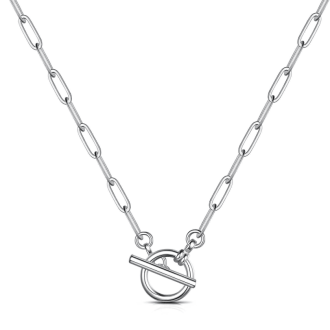 Silver waterproof necklace with toggle clasp.