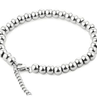 Dainty silver ball bracelet with chain – waterproof, tarnish-resistant, and hypoallergenic jewelry on white background.