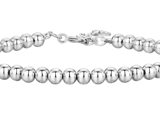 Close-up of minimalist waterproof silver bead bracelet with fine chain, perfect for layering or solo wear.
