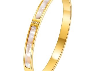 Gold, crystal and shell waterproof bangle bracelet.