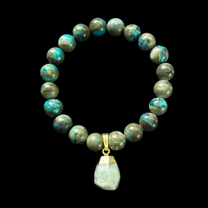 Chrysoccolla Bracelet with Faceted Amazonite Charm