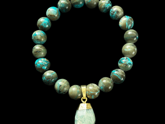 Chrysoccolla Bracelet with Faceted Amazonite Charm